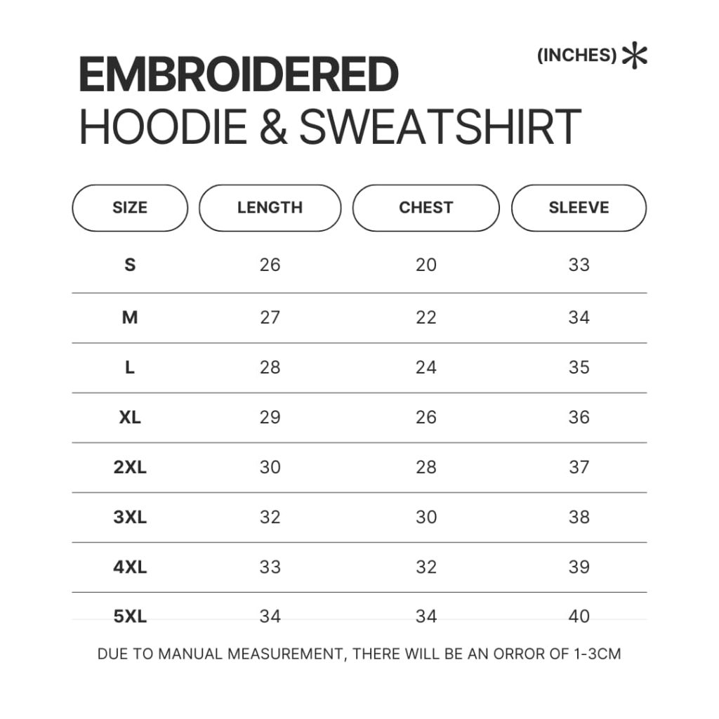 Embroidered Hoodie Sweatshirt Size Chart - Chihuahua Stuff