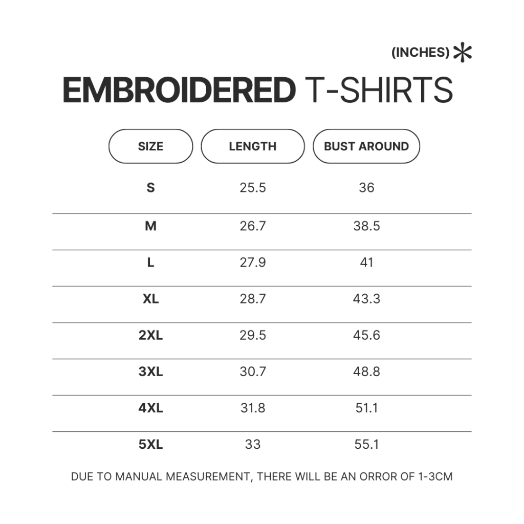 Embroidered T shirt Size Chart - Chihuahua Stuff