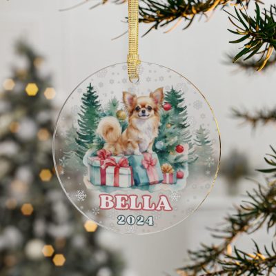 Personalized Longhaired Chihuahua Christmas Ornament