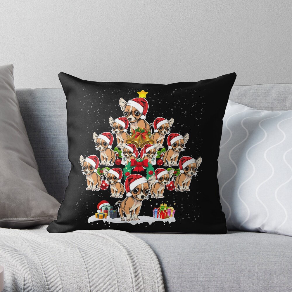 Santa Chihuahua Dog Christmas Tree Throw Pillow